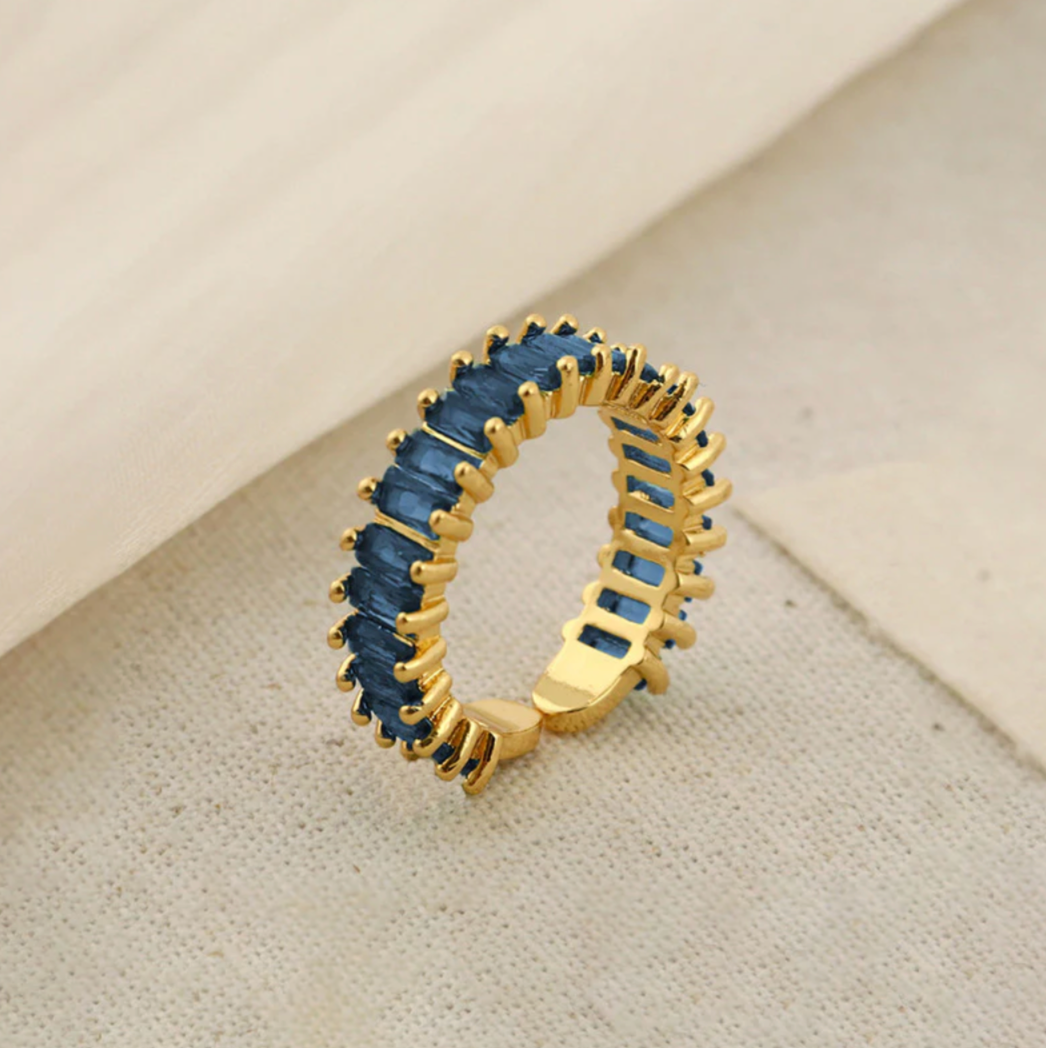 Gold Plated Stainless Steel Anti Tarnish Blue Adjustable Finger Ring For Women