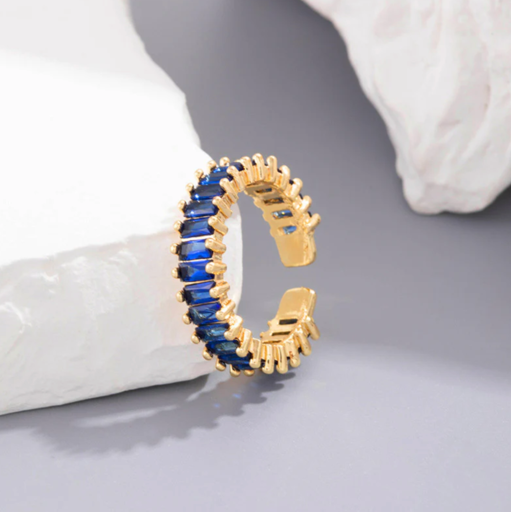 Gold Plated Stainless Steel Anti Tarnish Blue Adjustable Finger Ring For Women