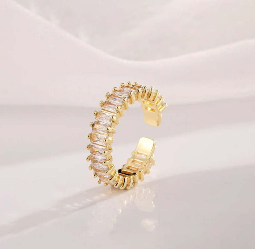Gold Plated Stainless Steel Anti Tarnish Blue Adjustable Finger Ring For Women