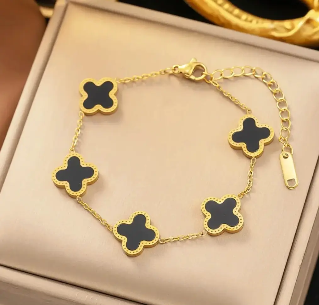 Black and Gold Clover Link Bracelet for Women