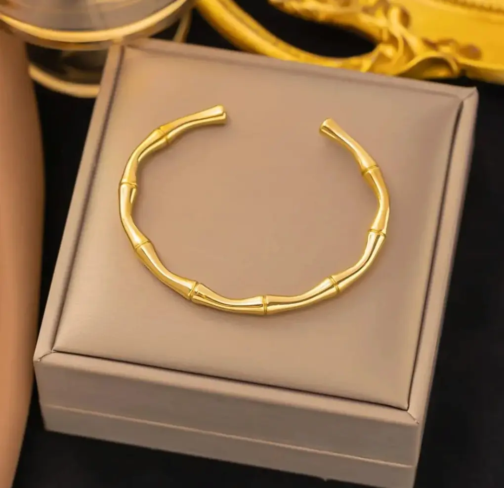Golden Bamboo Open Cuff Bracelet
