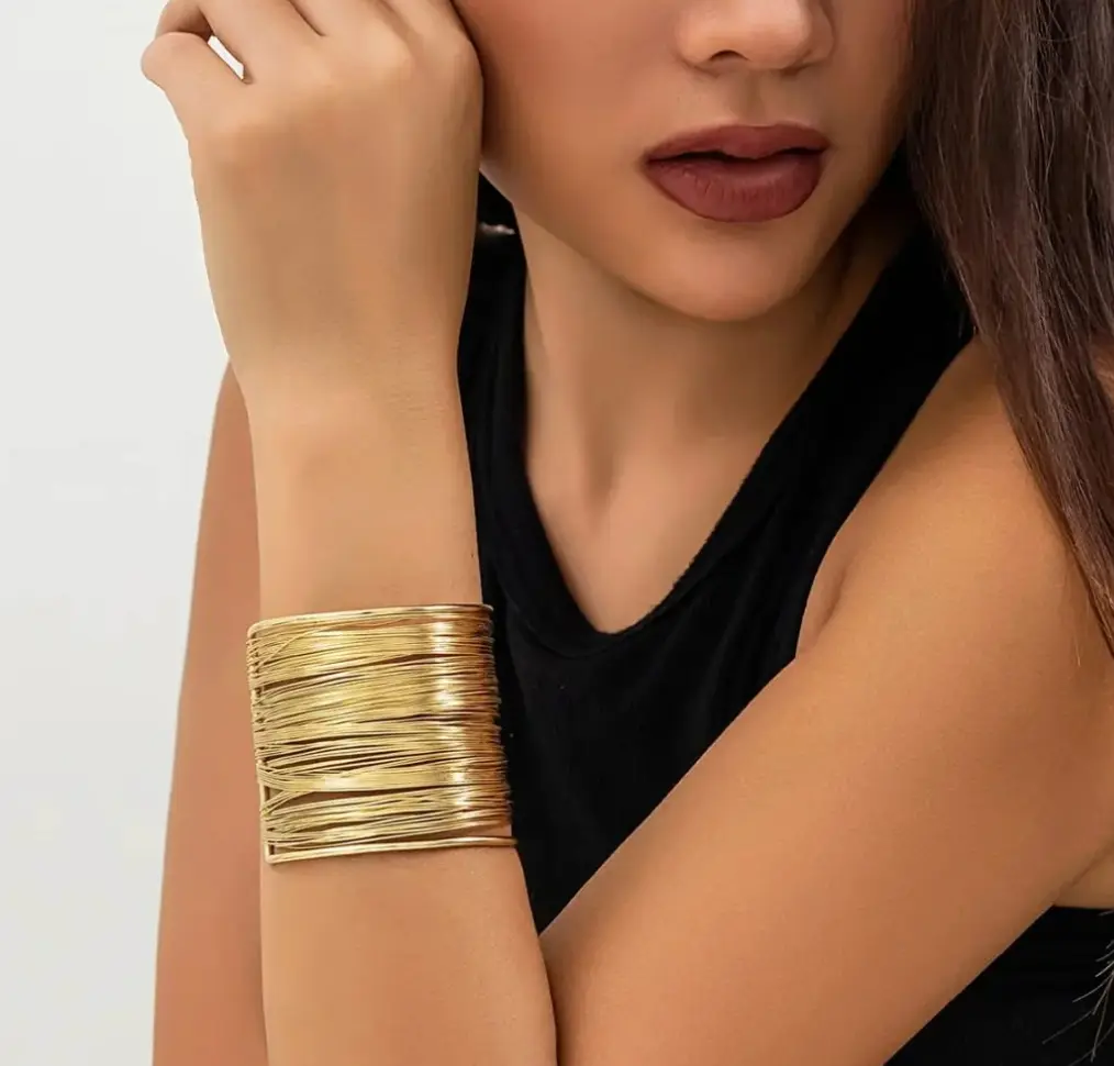 Textured Wire Wrap Gold Cuff Bracelet