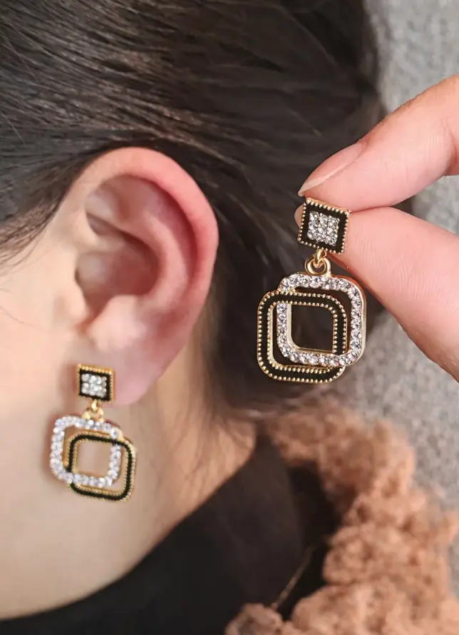 Geometric Crystal Square Drop Earrings