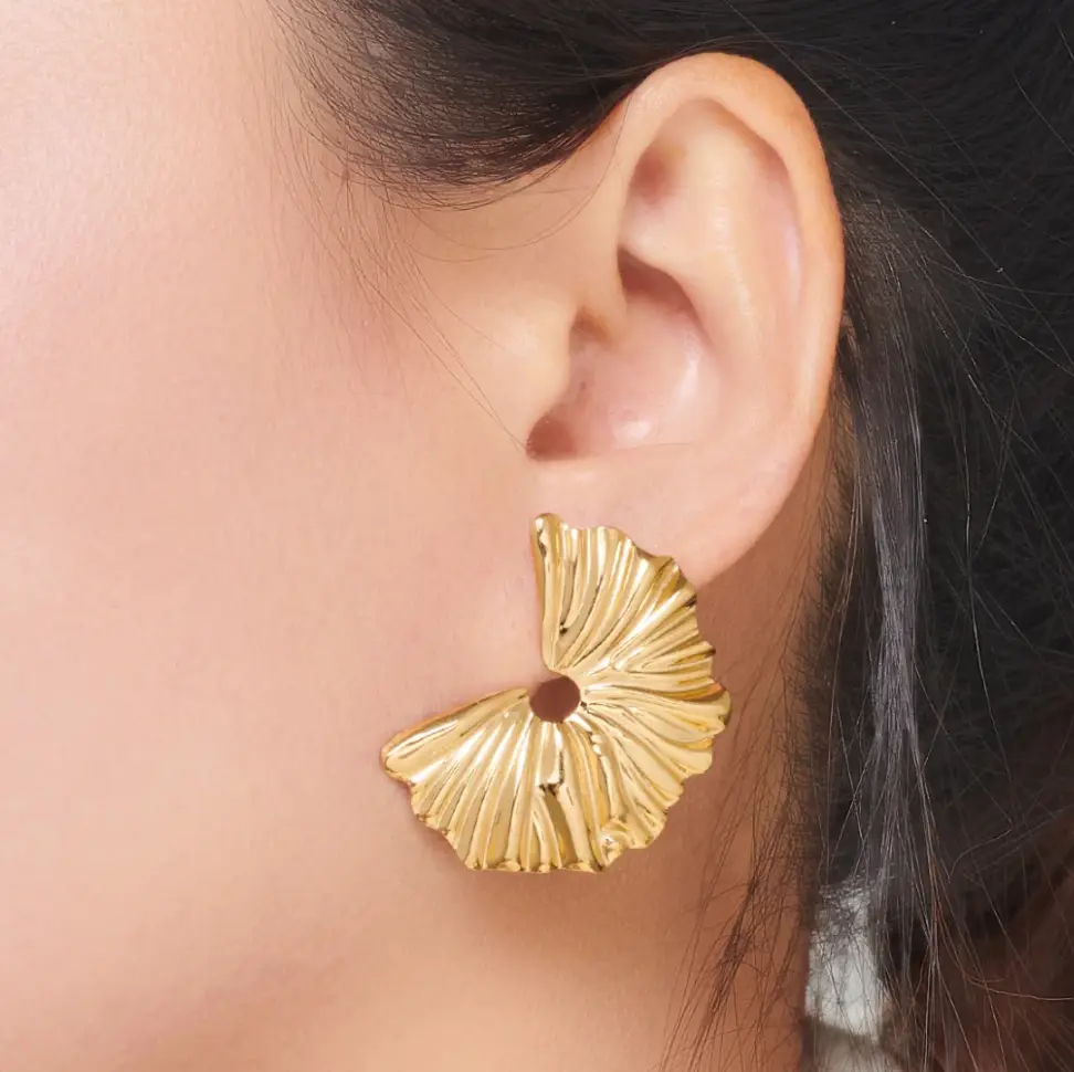 Gold Sculpted Fan Statement Earrings