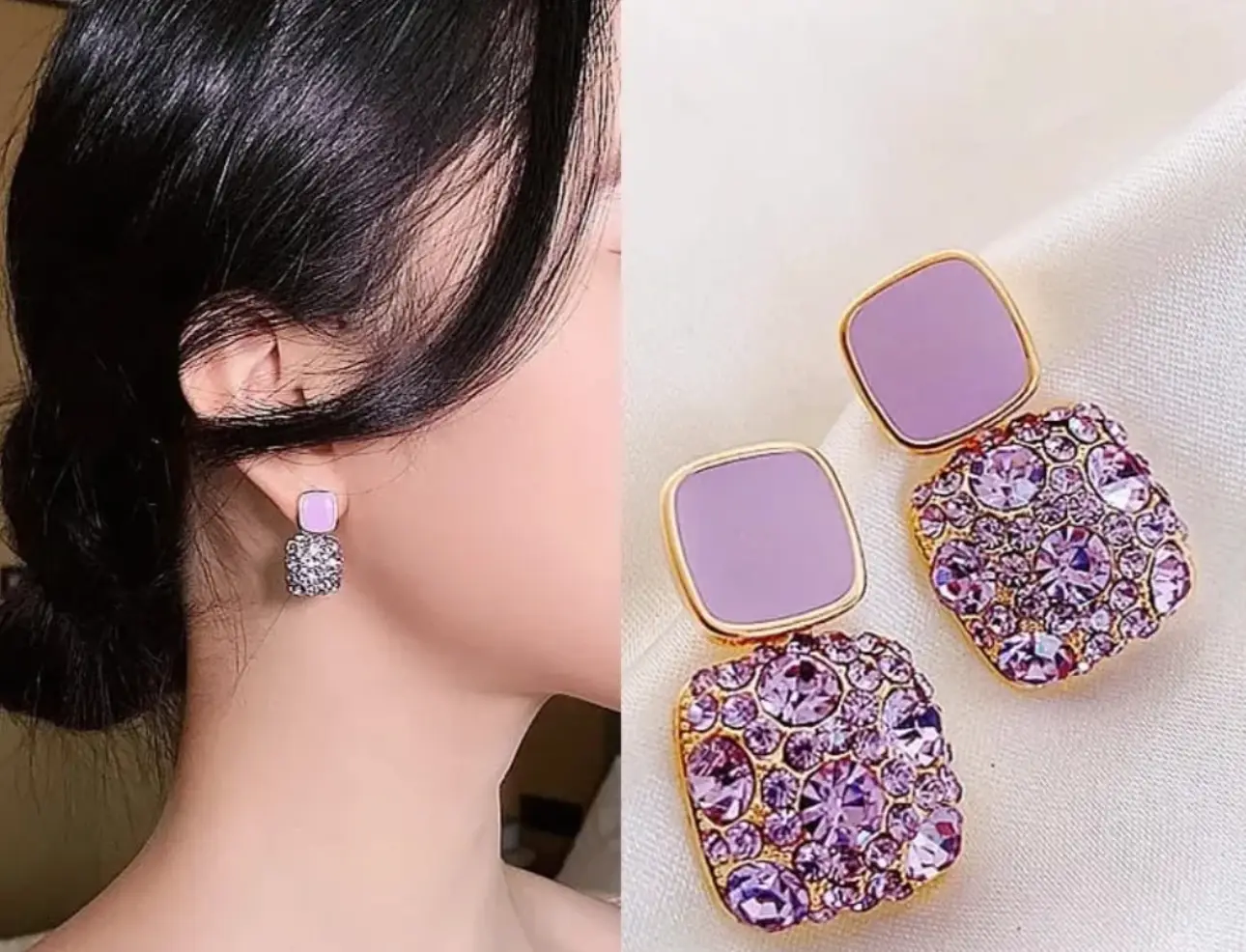 Lavender Crystal Drop Earrings – Soft Glam Elegance