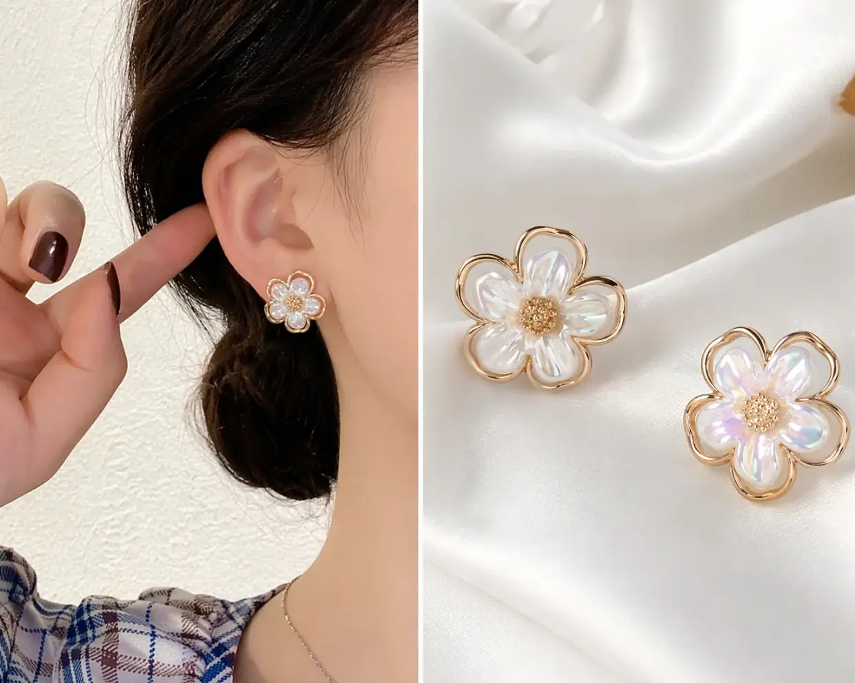 Iridescent Flower Stud Earrings