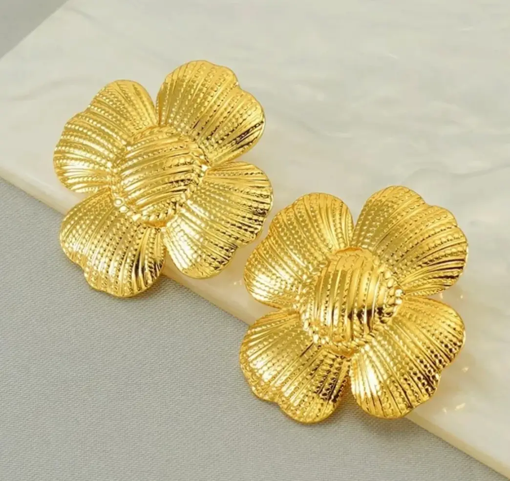 Golden Bloom Flower Statement Studs