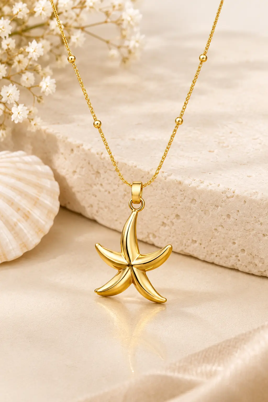 Golden Starfish Pendant Necklace