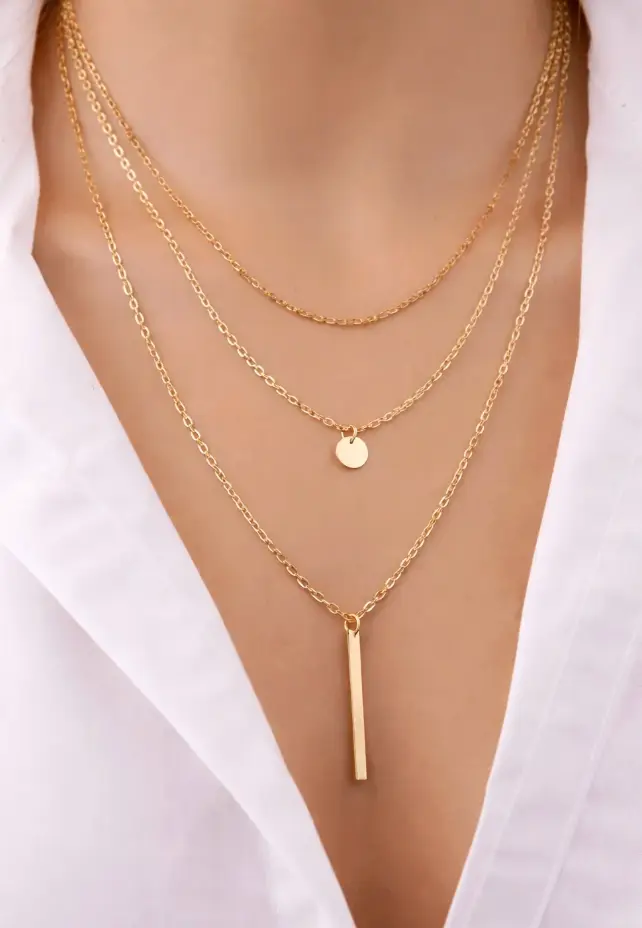 Minimalist Layered Bar & Disc Necklace