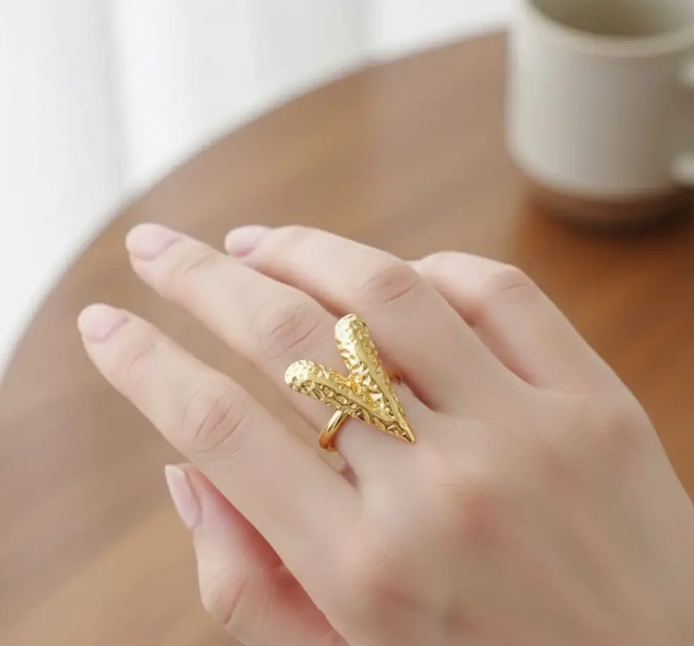 Golden Heartline Statement Ring