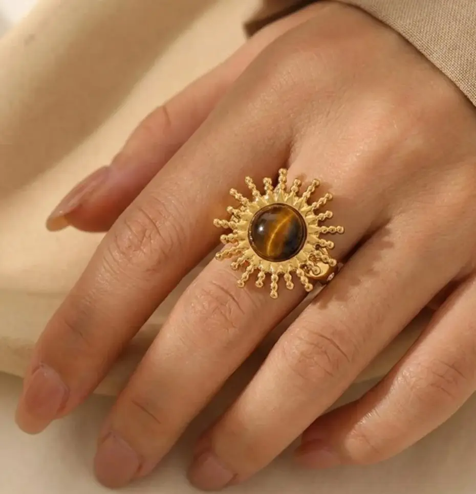 Golden Sunburst Tiger Eye Ring