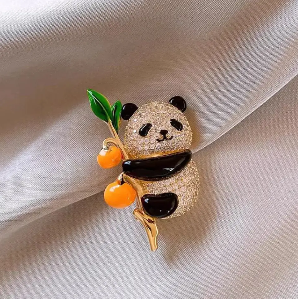 Panda Bamboo Brooch Pin – Cute Crystal Animal Lapel Brooch