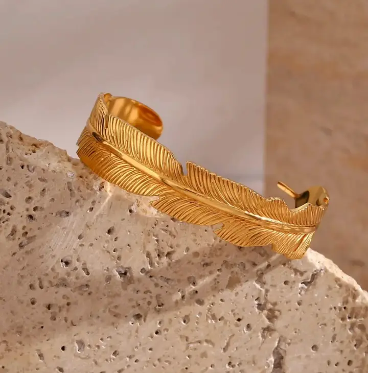 Gold Feather Cuff Bracelet