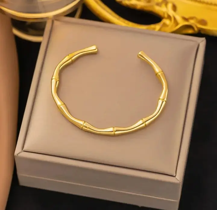Golden Bamboo Open Cuff Bracelet