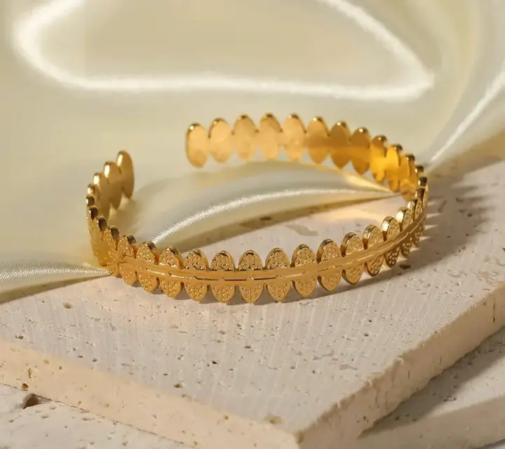 Golden Laurel Leaf Open Cuff Bangle