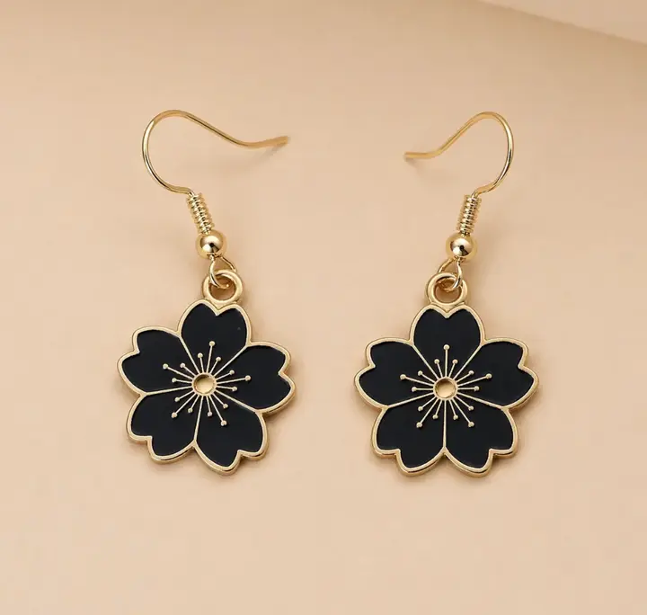Enamel Flower Drop Earrings