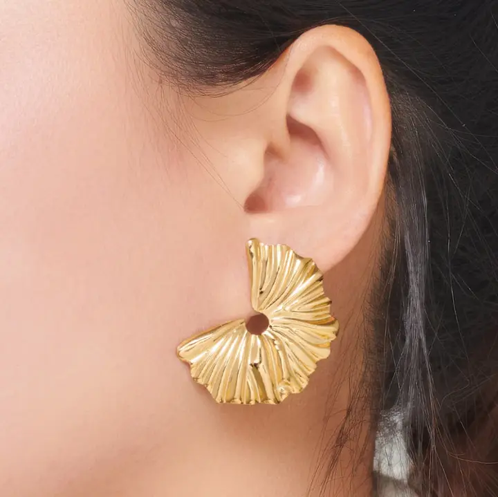 Gold Sculpted Fan Statement Earrings