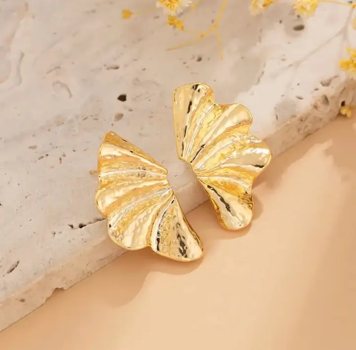 Gold Shell Statement Stud Earrings