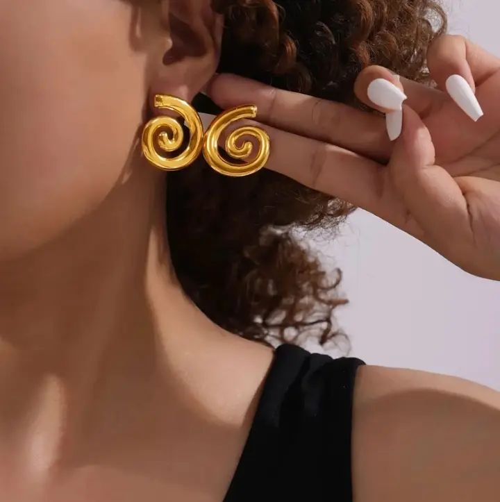 Spiral Swirl Gold-Tone Statement Earrings – Modern Round Earrings for Women