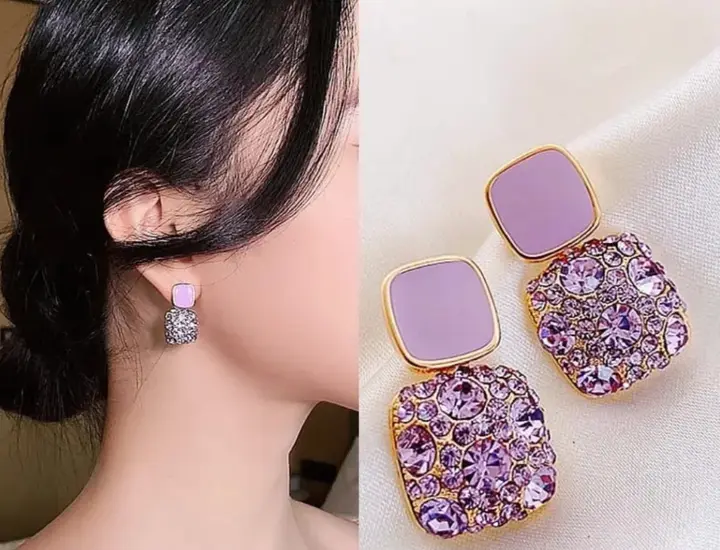 Lavender Crystal Drop Earrings – Soft Glam Elegance