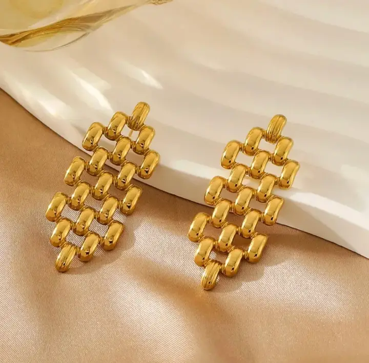 Golden Link Cascade Statement Earrings