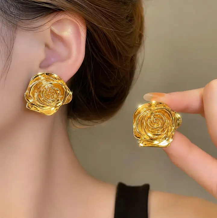 Gold-Tone Rose Stud Earrings