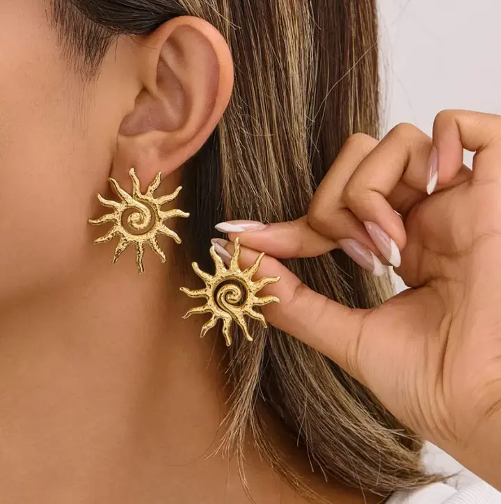 Gold Sunburst Statement Stud Earring