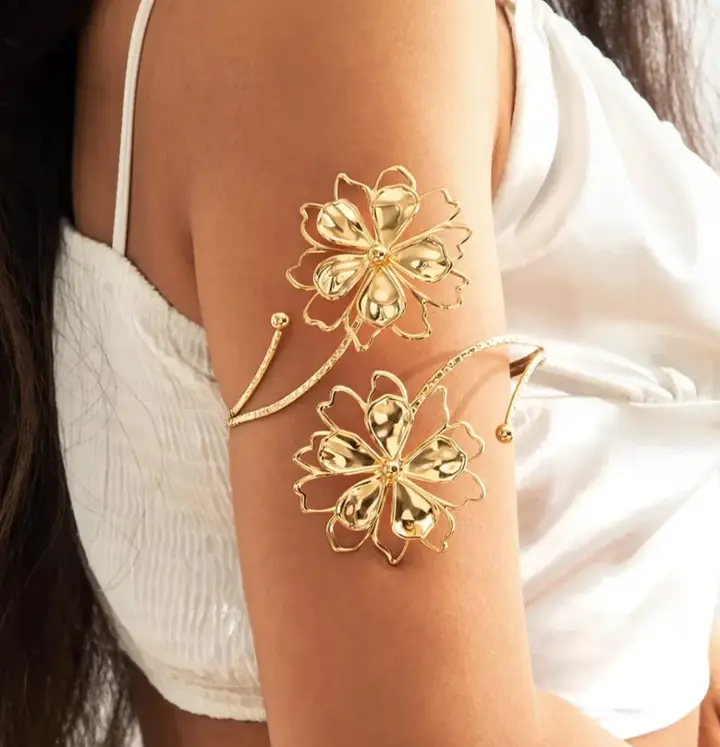Gold Floral Upper Arm Cuff Bracelet