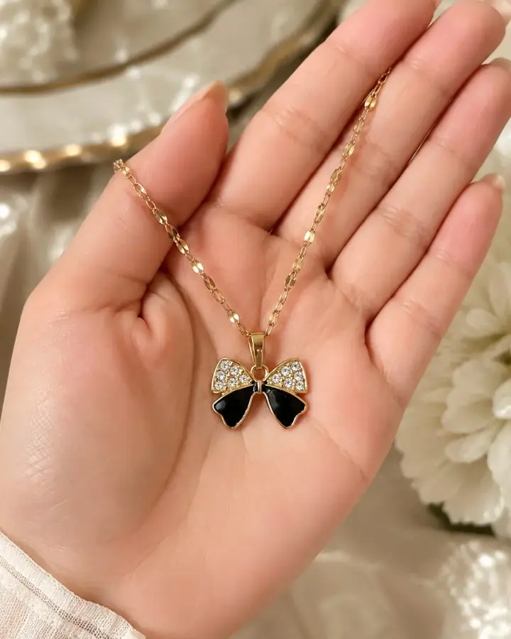 Black Bow Pendant Necklace