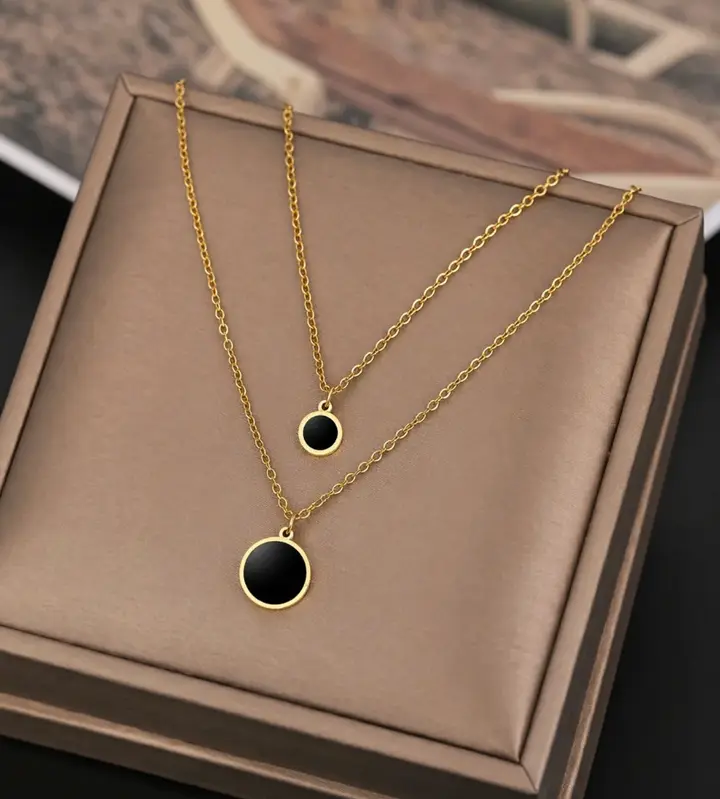 Dual Layer Black Disc Pendant Necklace