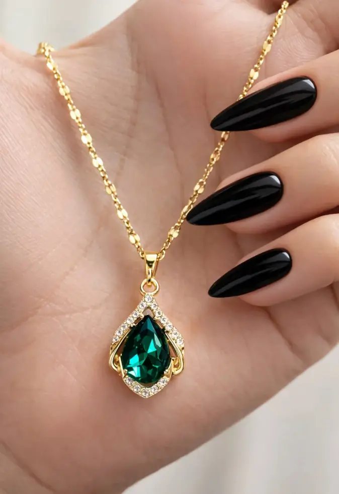 Emerald Teardrop Halo Pendant Necklace