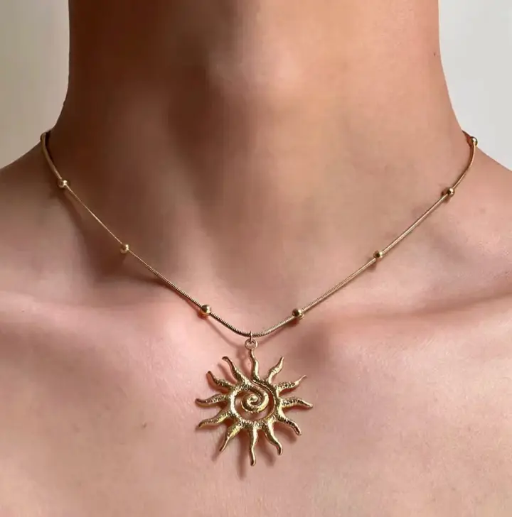 Golden Spiral Sun Pendant Necklace