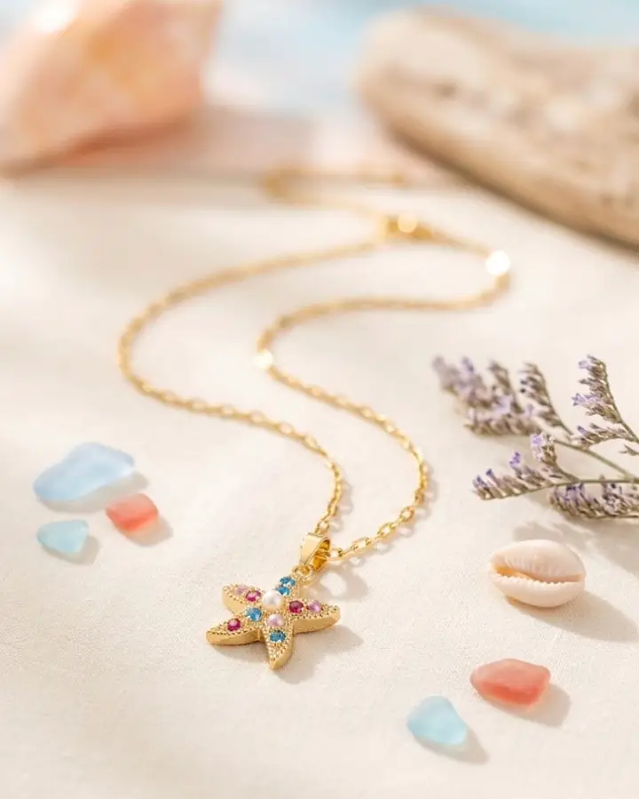 Starfish Pendant Necklace – Gold-Tone Ocean Jewellery