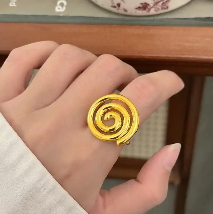 Gold Spiral Statement Ring – Elegant Swirl Design Ring for Women
