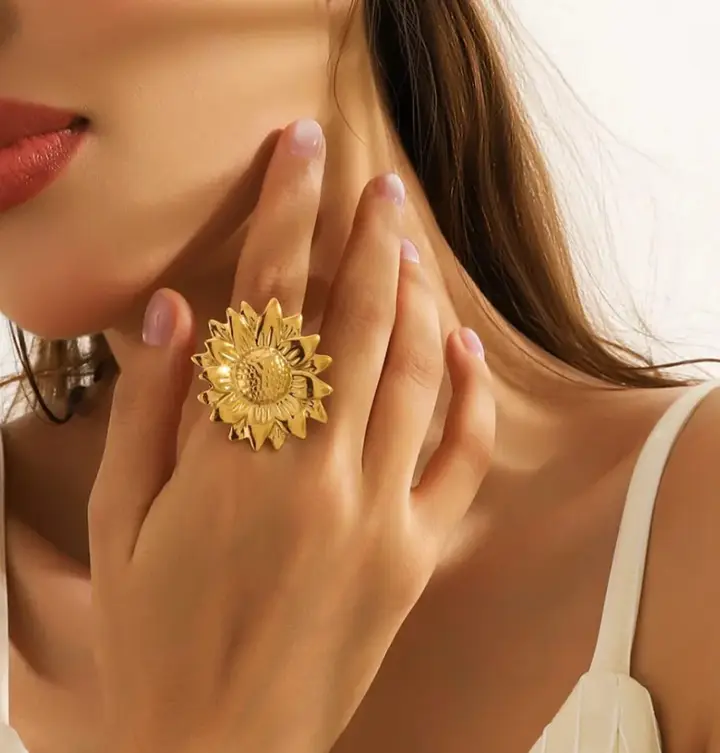 Gold-Tone Sunflower Statement Ring