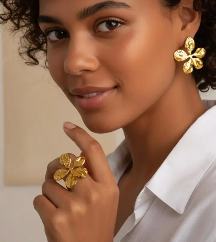 Golden Flower Statement Ring