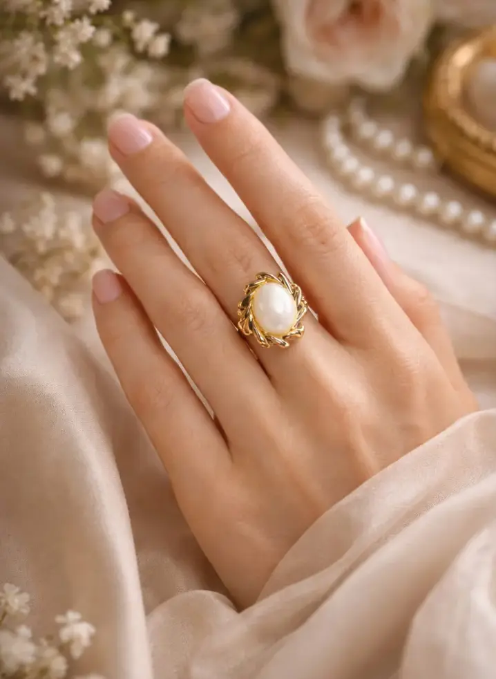 Vintage Pearl Wreath Golden Ring