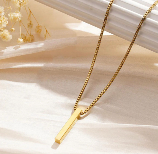 Gold Plated Stainless Steel Anti Tarnish Bar Shaped Hip Hop Party Pendant For Men