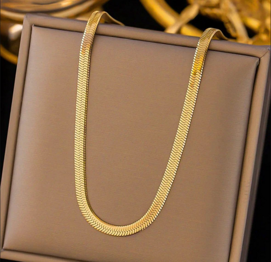Gold Plated Anti Tarnish Stainless Steel Flat Snake Chain Necklace