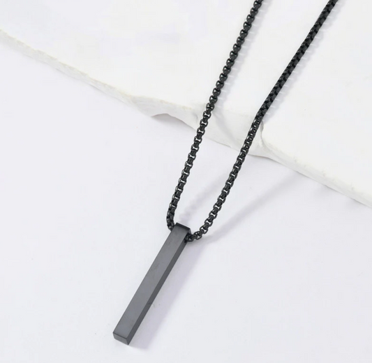 Black Silver Plated Stainless Steel Anti Tarnish Bar Shaped Hip Hop Party Pendant For Men