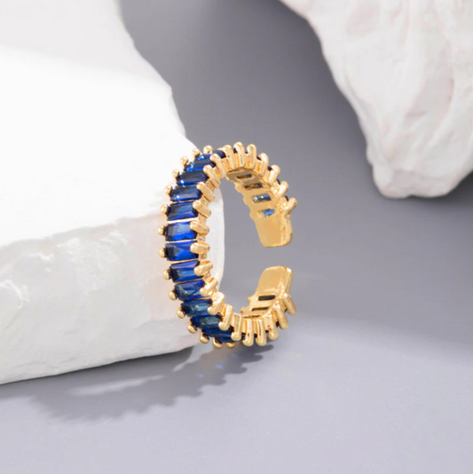 Gold Plated Stainless Steel Anti Tarnish Blue Adjustable Finger Ring For Women