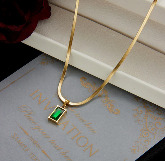 Gold-Plated Anti Tarnish Green Geometric Pendant