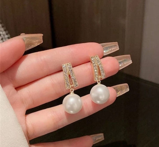 "Luminance Drop" Pave Crystal & Pearl Earrings