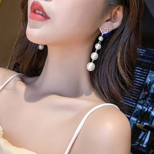 "Love's Cascade" Crystal Heart & Pearl Drop Earrings