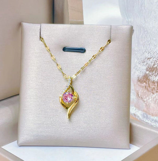 "Pink Petal" Anti-Tarnish Crystal Pendant Necklace